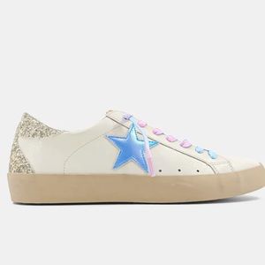 super cute blue pink and glitter sneakers